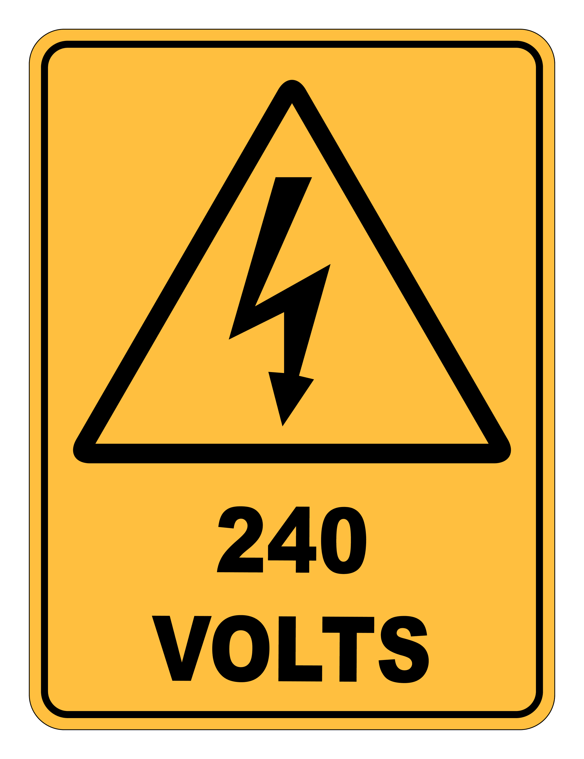 240 Volts Warning Safety Sign